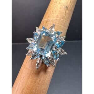 Vintage Sky blue and white topaz sterling silver ring size 8